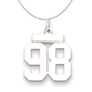 Silver, Athletic Collection, Small Polished Number 98 Necklace - 20 In
